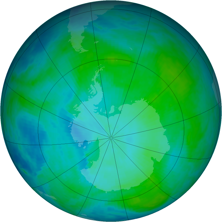 Antarctic ozone map for 05 February 1993